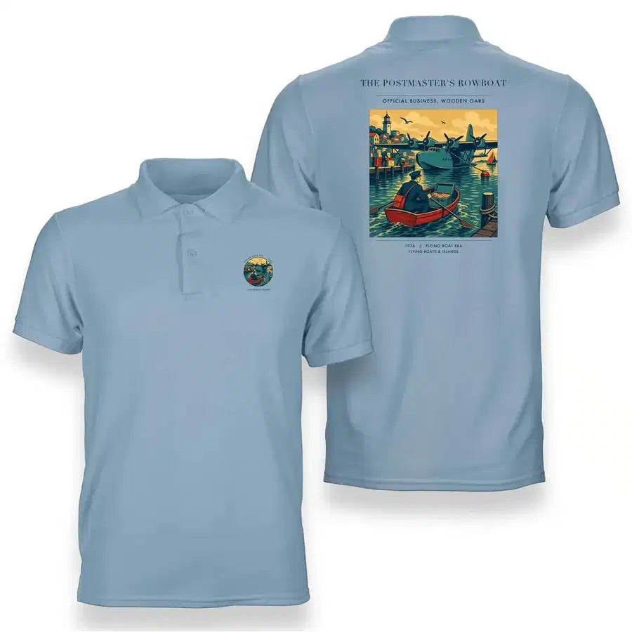 VINTAGE G4278 - The Postmaster's Rowboat - Double-Side Polo T-Shirt design on lightblue