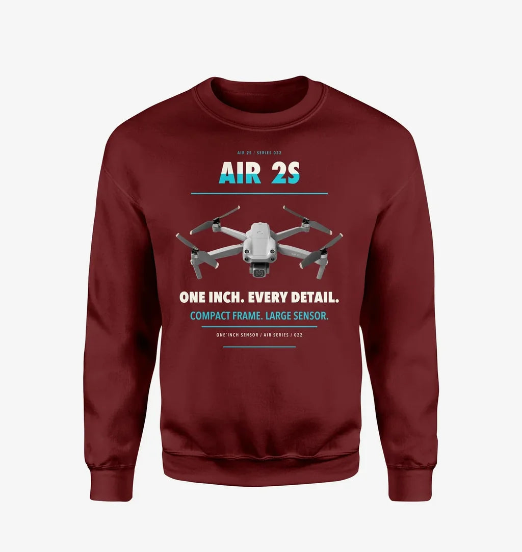 DJI Air 2S design on wine red sweatshirt