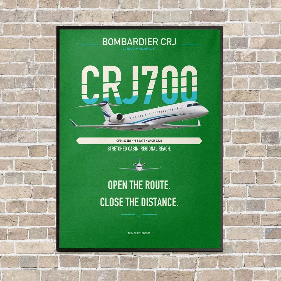 Bombardier CRJ700 vertical canvas print - framed - green background