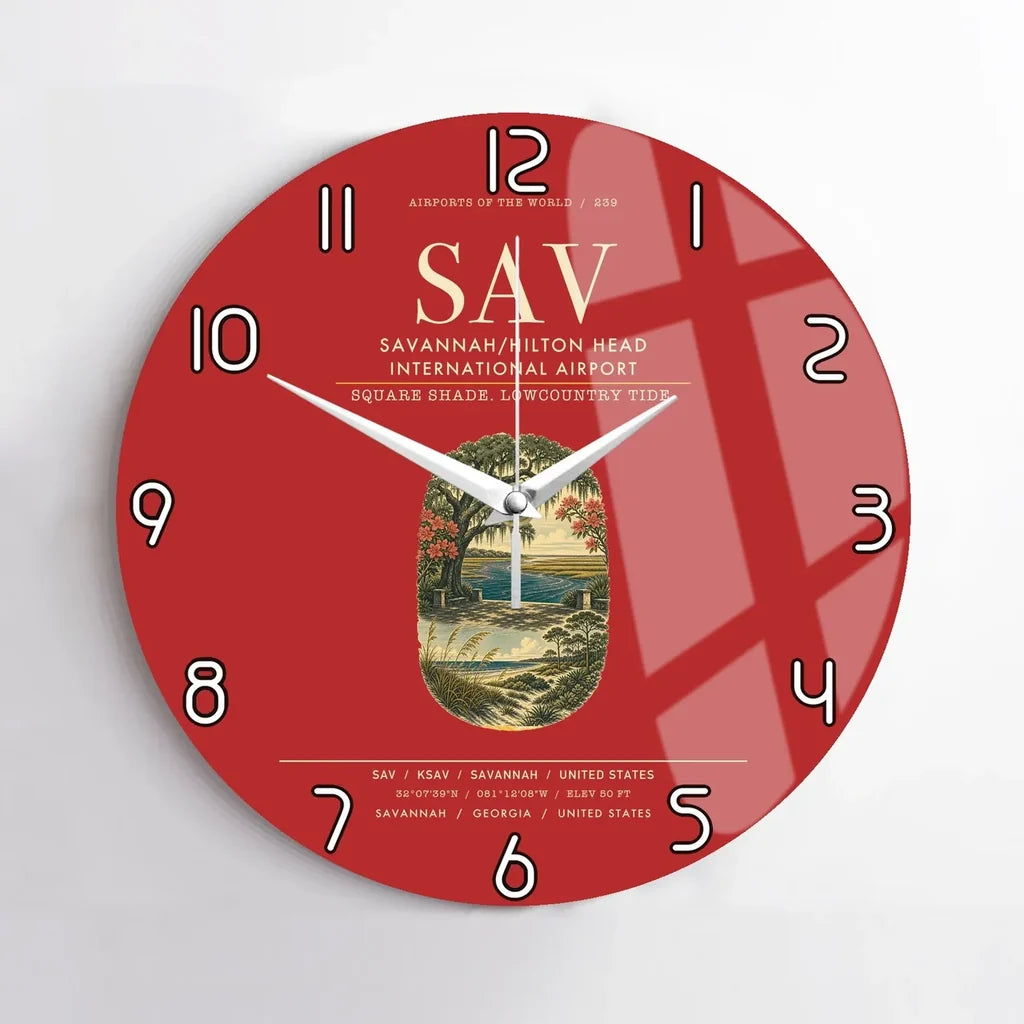Savannah-Hilton Head International Airport (SAV) design on red no frame wall clock