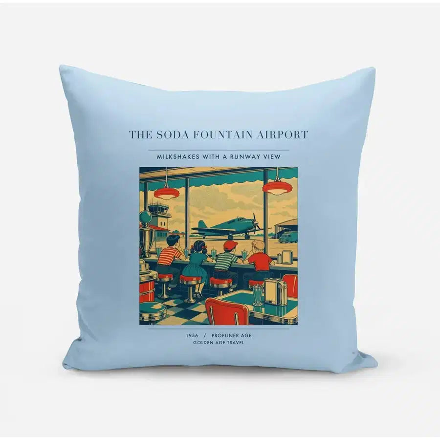 VINTAGE G4247 - The Soda Fountain Airport - Designed Pillows design on lightblue