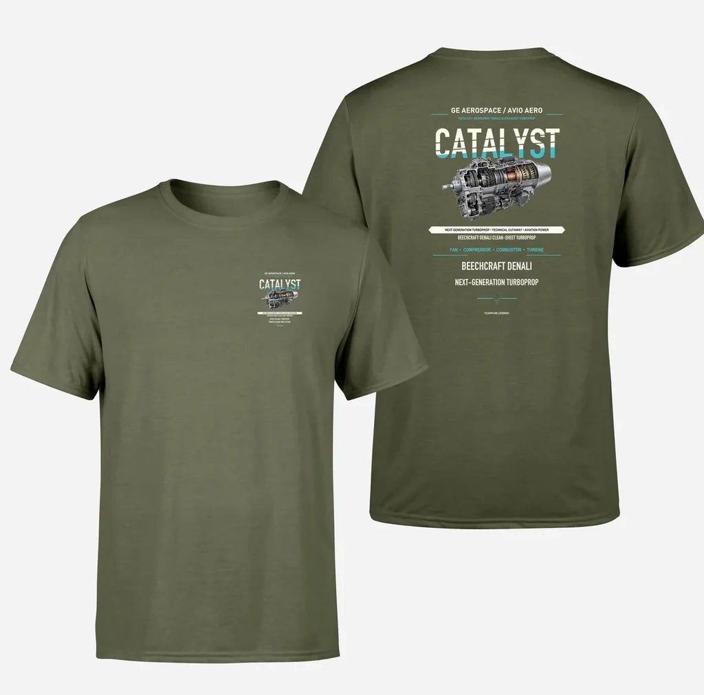 CATALYST design on green army t shirt