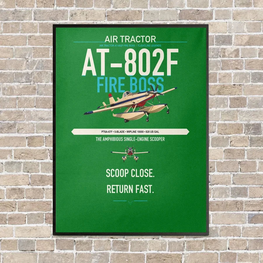 Air Tractor AT-802F Fire Boss vertical canvas print - framed - green background