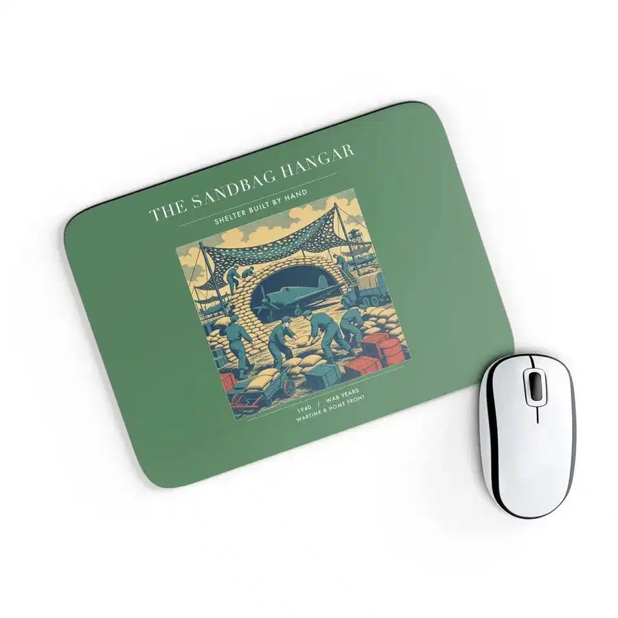 VINTAGE G4505 - The Sandbag Hangar - Designed Mouse Pads design on green rectangle