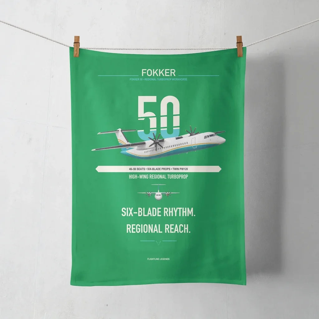 Fokker 50 design on green towel