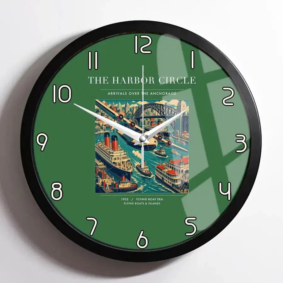 VINTAGE G4059 - The Harbor Circle - Designed Wall Clocks design on green framed
