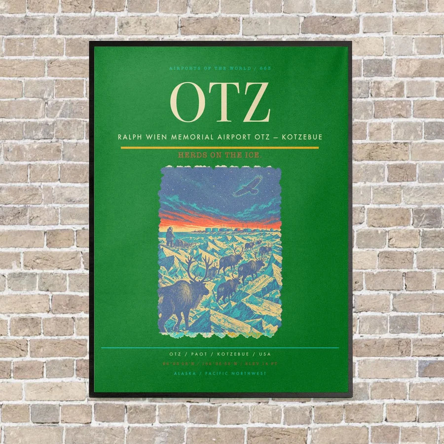 Ralph Wien Memorial Airport OTZ — Kotzebue vertical canvas print - framed - green background