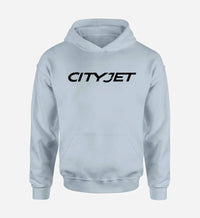Thumbnail for City Jet Airlines logo printed on light blue hoodie
