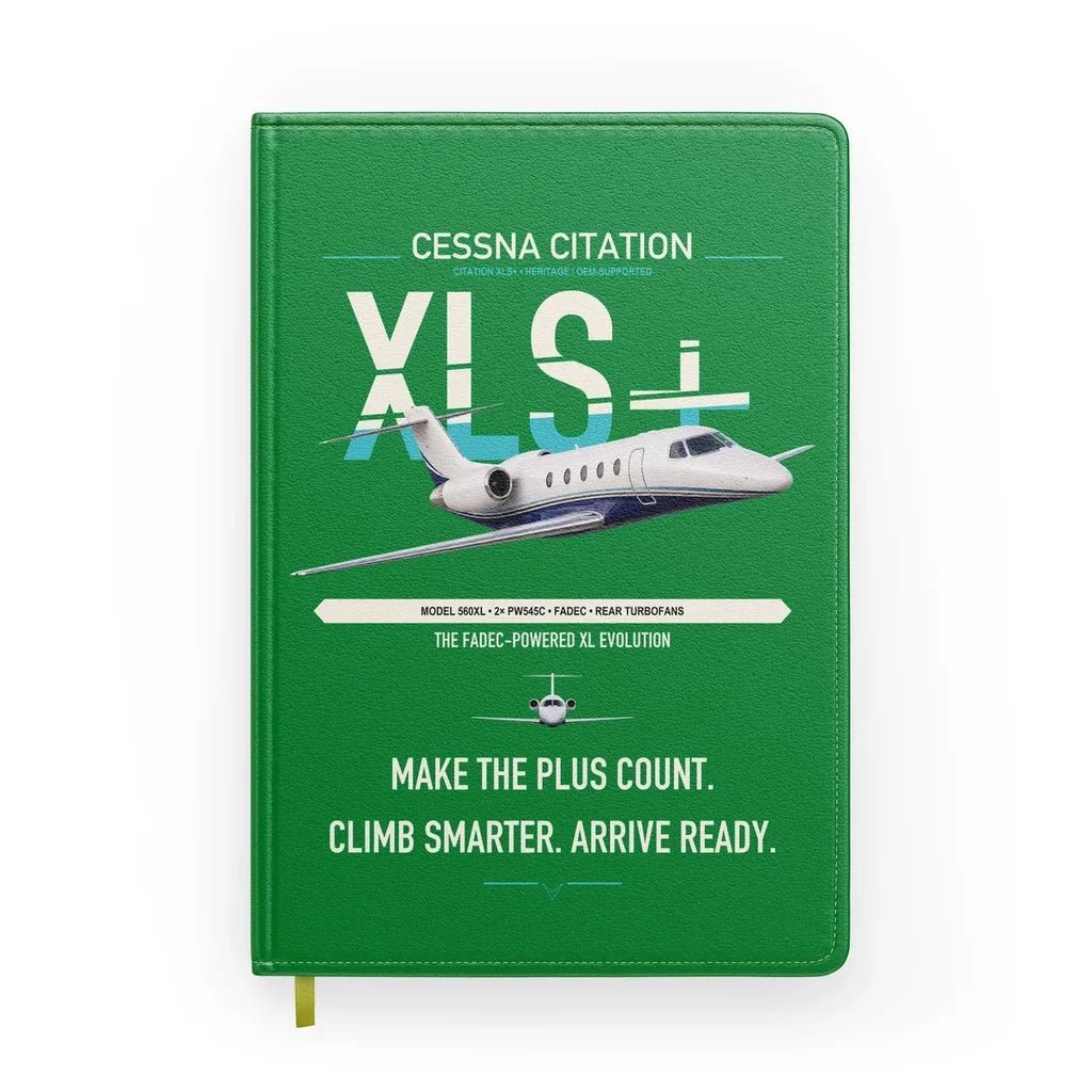 Cessna Citation XLSPlus design on green notebook