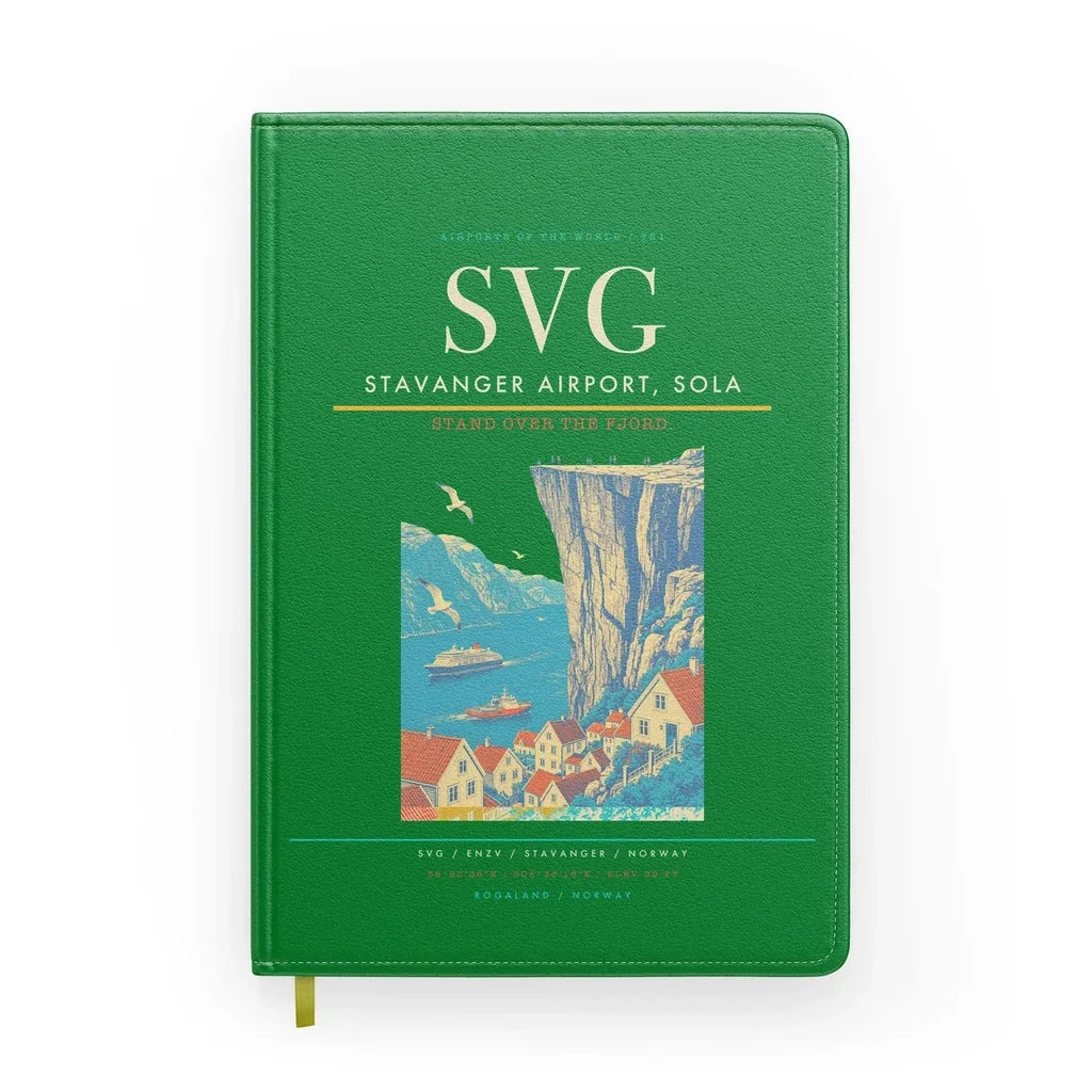 Stavanger Airport, Sola (SVG) design on green notebook