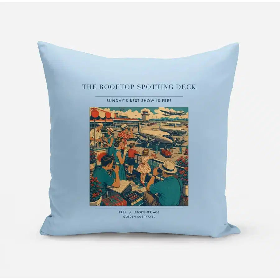 VINTAGE G4221 - The Rooftop Spotting Deck - Designed Pillows design on lightblue
