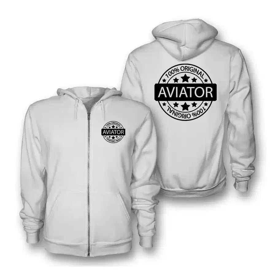 %100 Original Aviator Zipped Hoodie - White