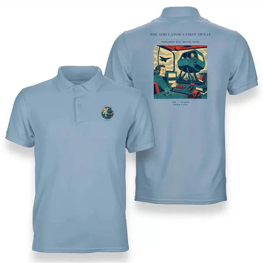 VINTAGE G4462 - The Simulator's First Sweat - Double-Side Polo T-Shirt design on lightblue