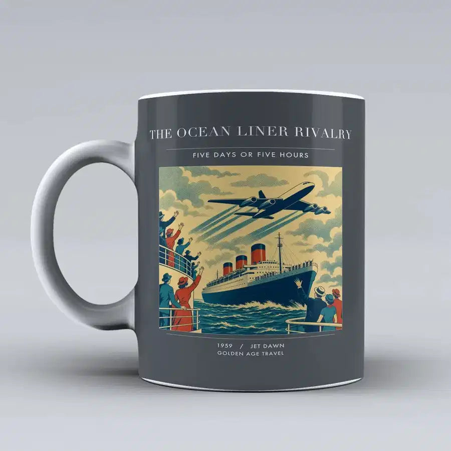 VINTAGE G4307 - The Ocean Liner Rivalry - Ceramic Mug design on gray