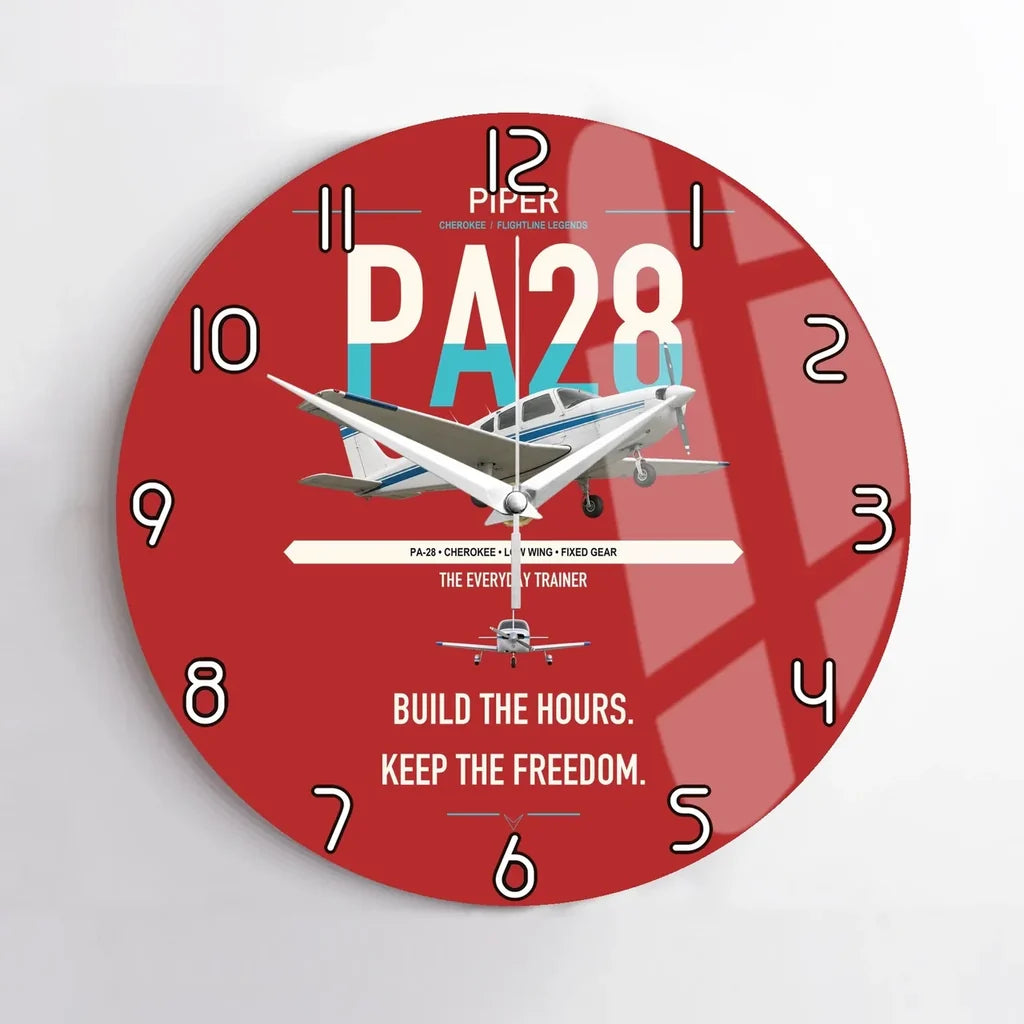 Piper PA-28 Cherokee design on red no frame wall clock