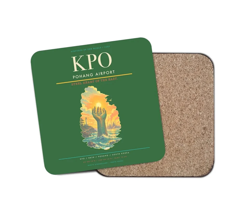 Pohang Airport (KPO) design on green 1 piece coaster