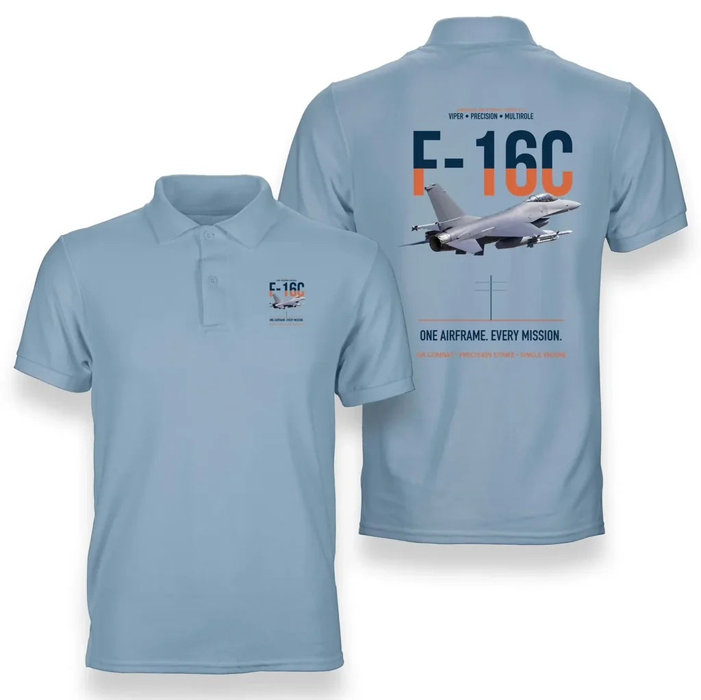 F-16C FIGHTING FALCON design on light blue polo