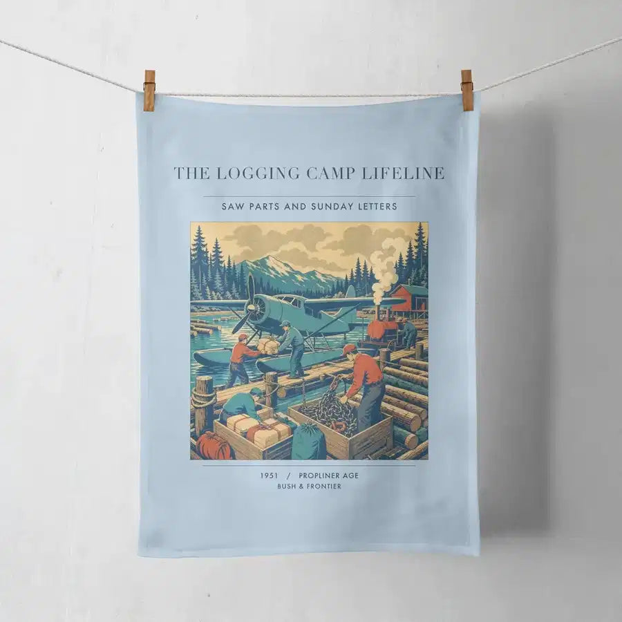 VINTAGE G4488 - The Logging Camp Lifeline - Designed Towels design on lightblue
