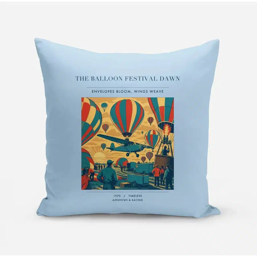 VINTAGE G4394 - The Balloon Festival Dawn - Designed Pillows design on lightblue