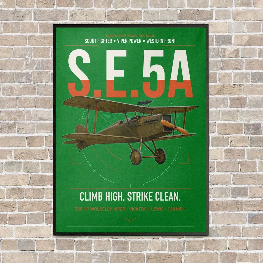 Royal Aircraft Factory S.E.5a vertical canvas print - framed - green background