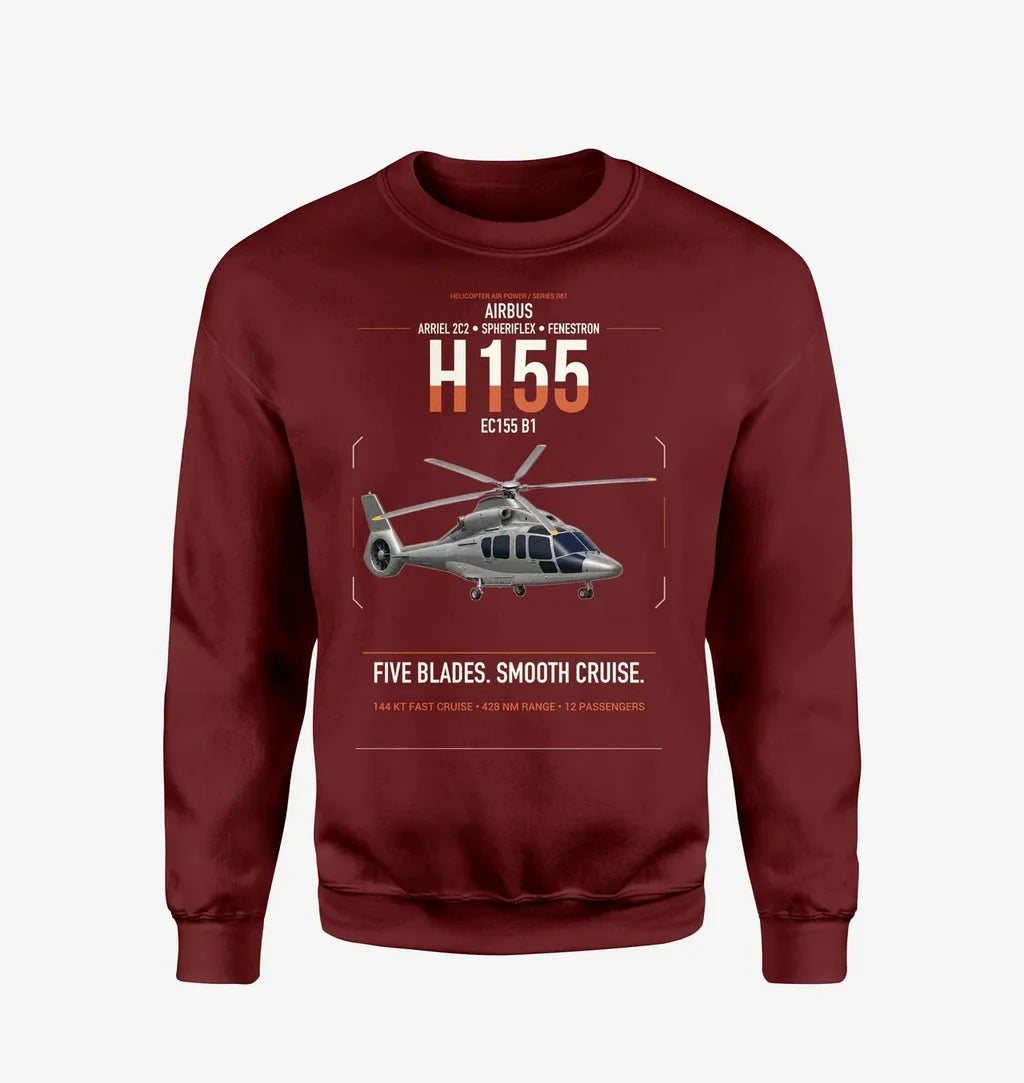 Airbus H155 EC155 B1 design on wine red sweatshirt