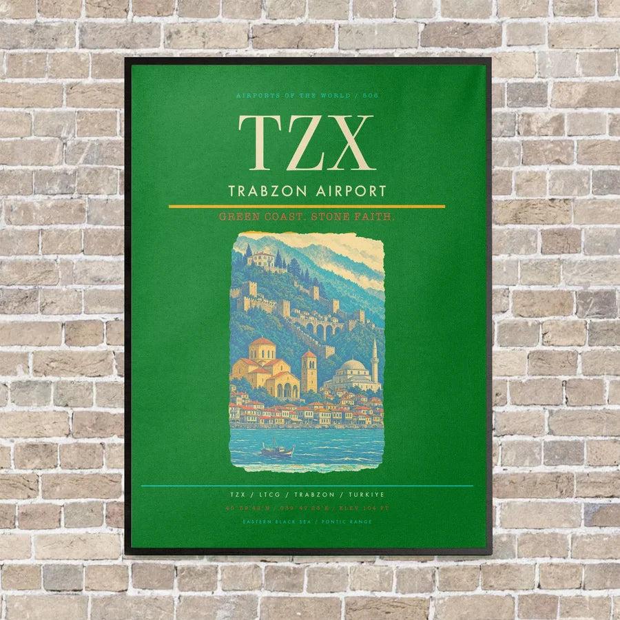 Trabzon Airport TZX vertical canvas print - framed - green background