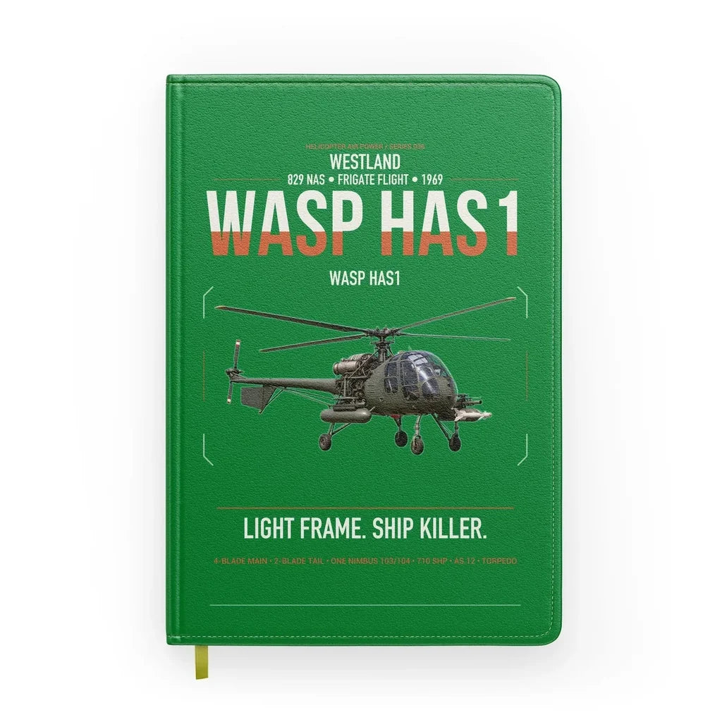Westland Wasp HAS1 design on green notebook