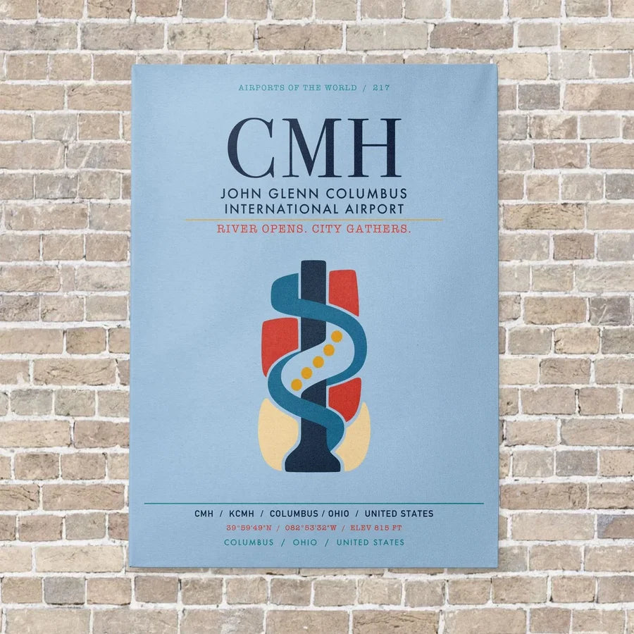John Glenn Columbus International Airport CMH vertical canvas print - no frame - light blue background