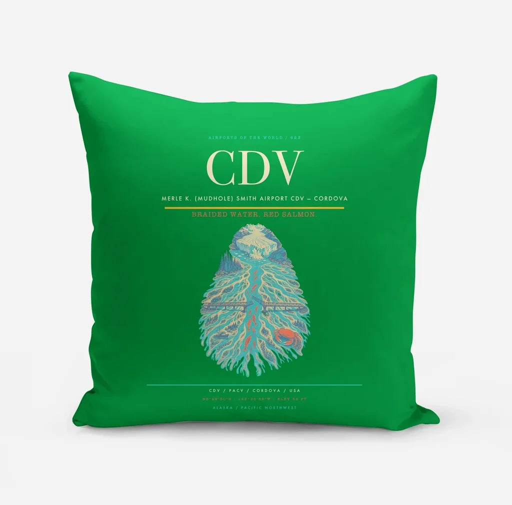 Merle K. (Mudhole) Smith Airport (CDV) design on green pillow