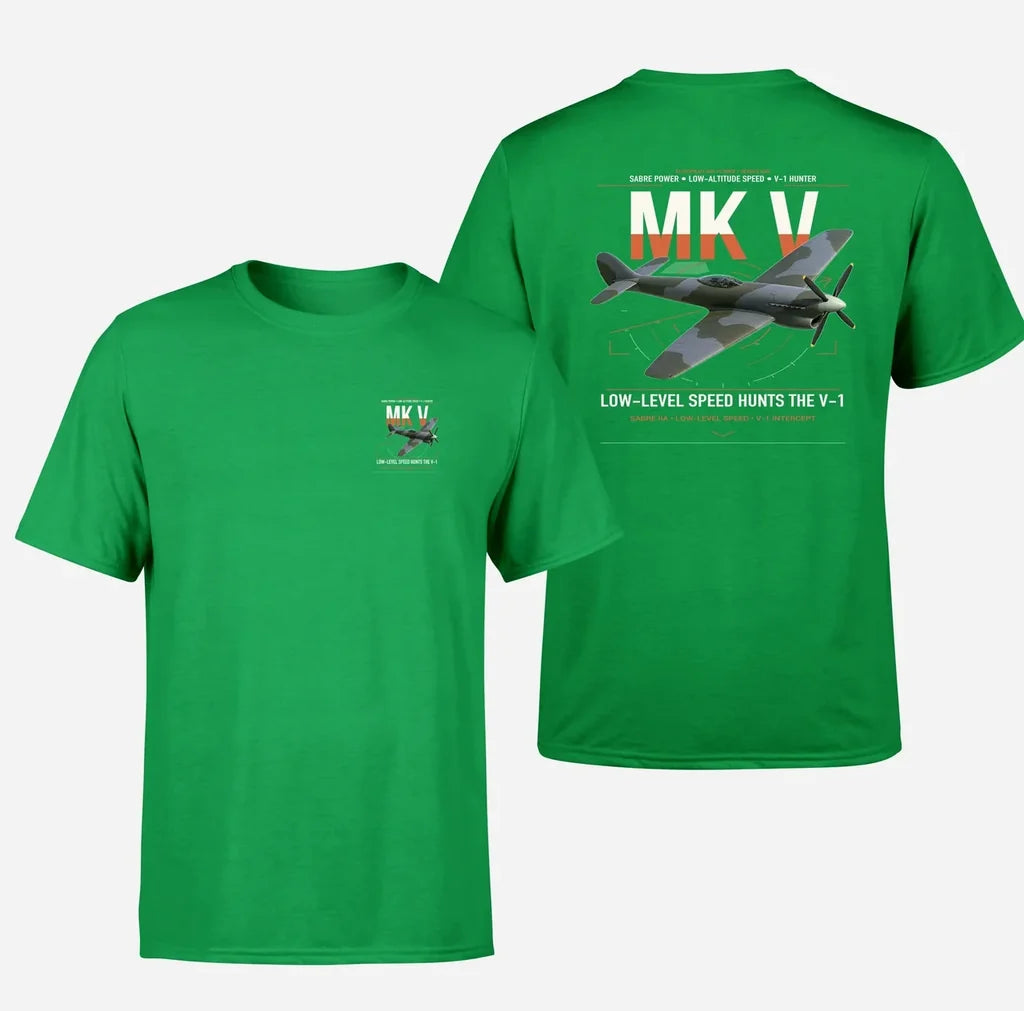 Hawker Tempest Mk V design on green t-shirt, double-side print