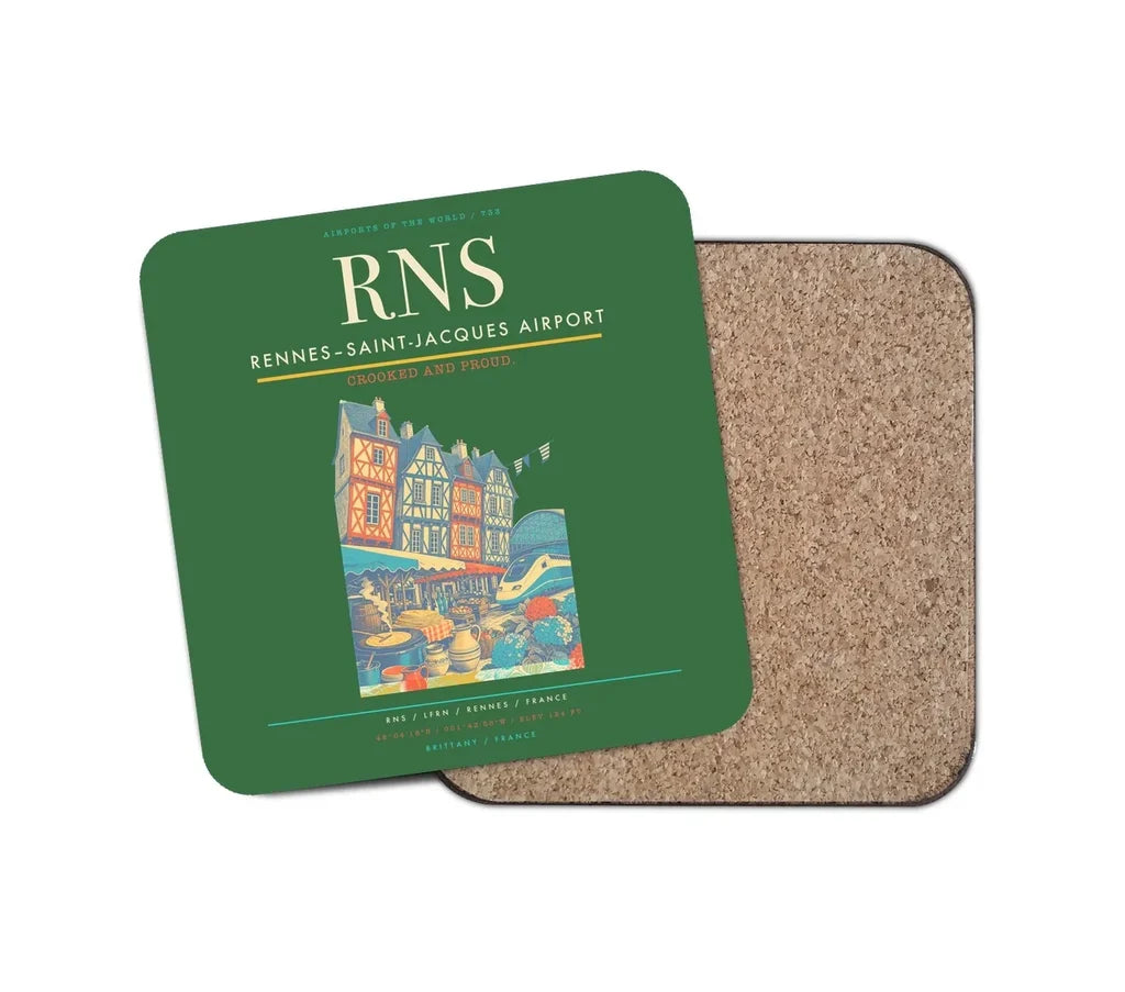 Rennes–Saint-Jacques Airport (RNS) design on green 1 piece coaster
