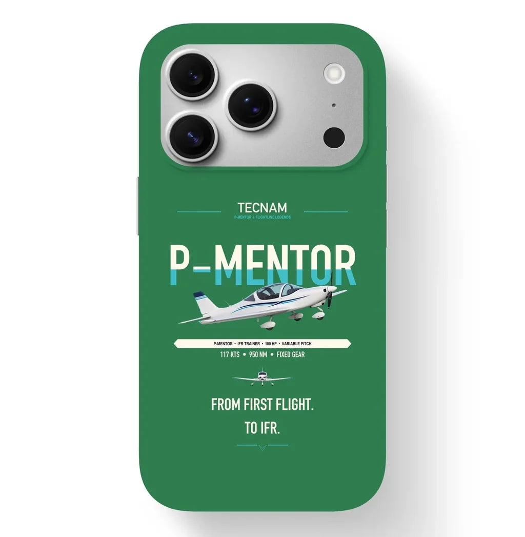 Tecnam P-Mentor design on green magsafe iphone case, for iPhone 17 Pro