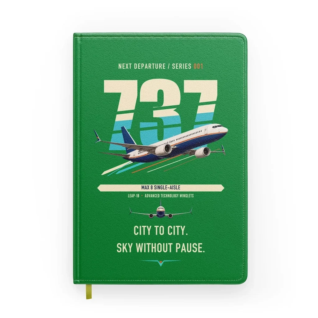 Boeing 737 MAX 8 design on green notebook