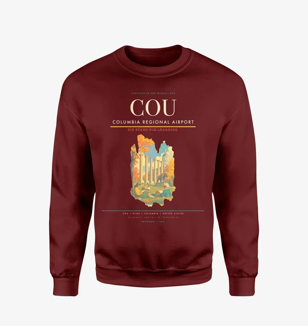 Columbia Regional Airport (COU) design on wine red sweatshirt