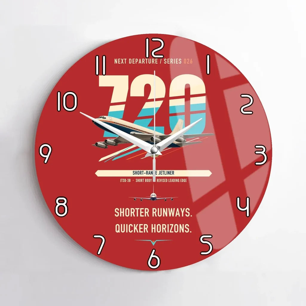 Boeing 720B design on red no frame wall clock
