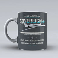 Thumbnail for Cessna Citation Sovereign+ design on gray ceramic mug, double-side print