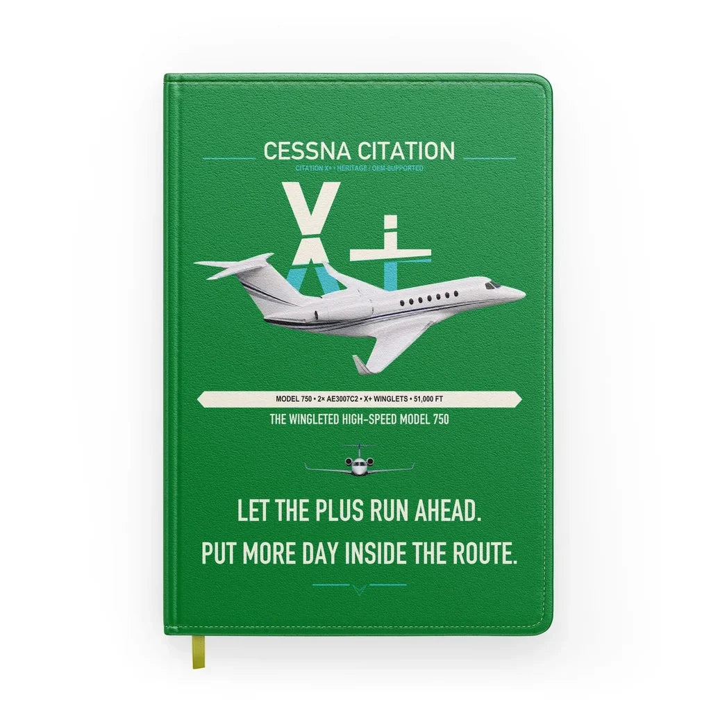 Cessna Citation X+ design on green notebook
