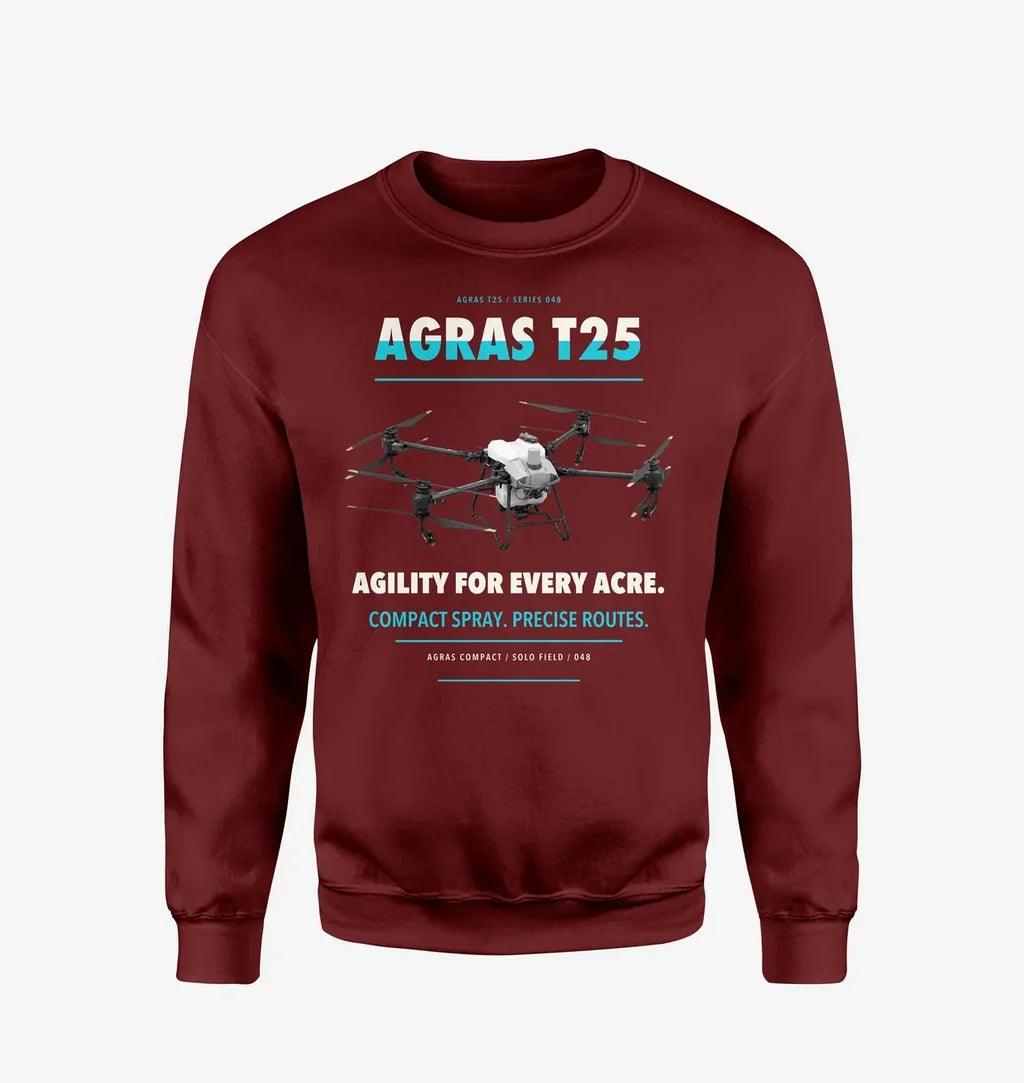 DJI Agras T25 design on wine red sweatshirt