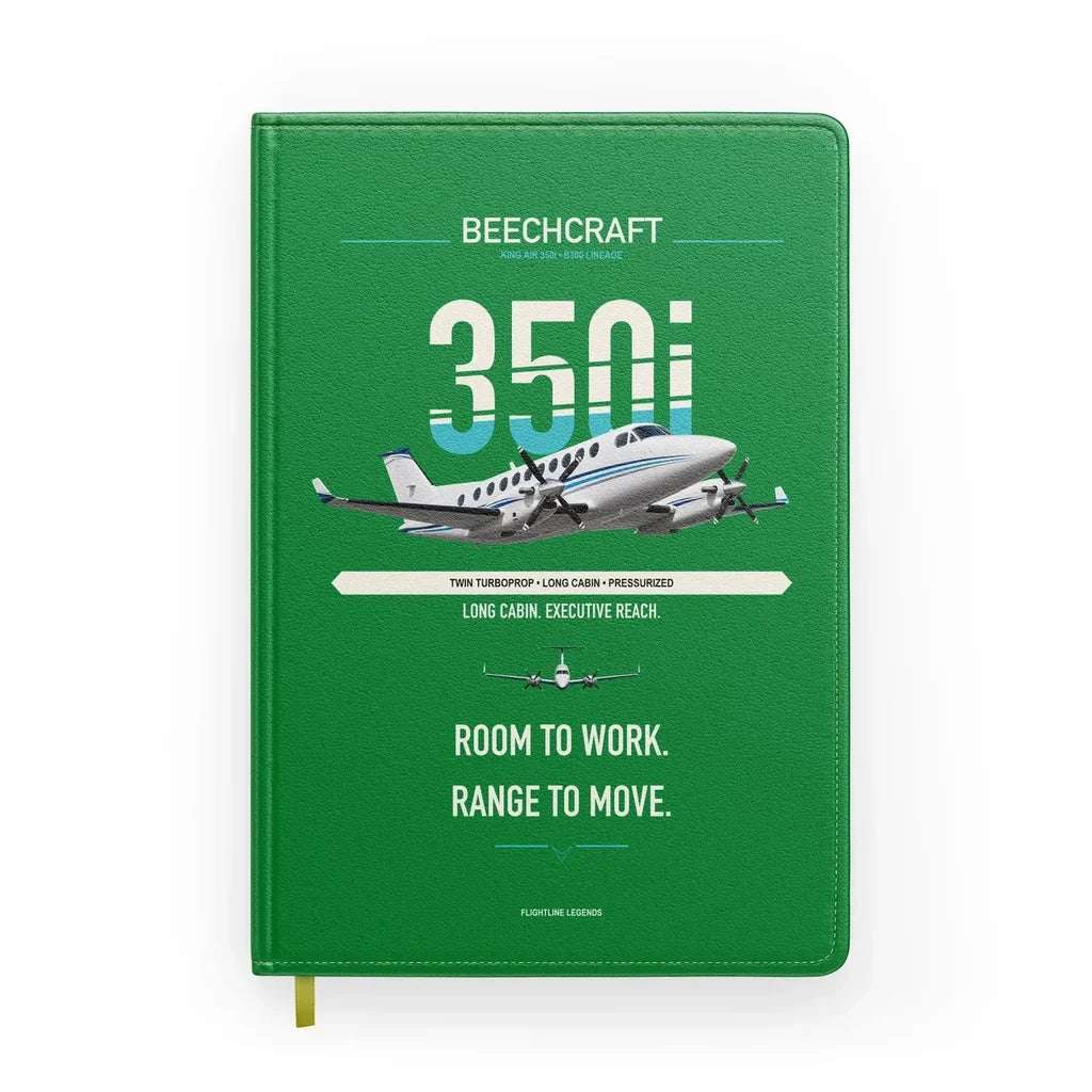 Beechcraft King Air 350i design on green notebook