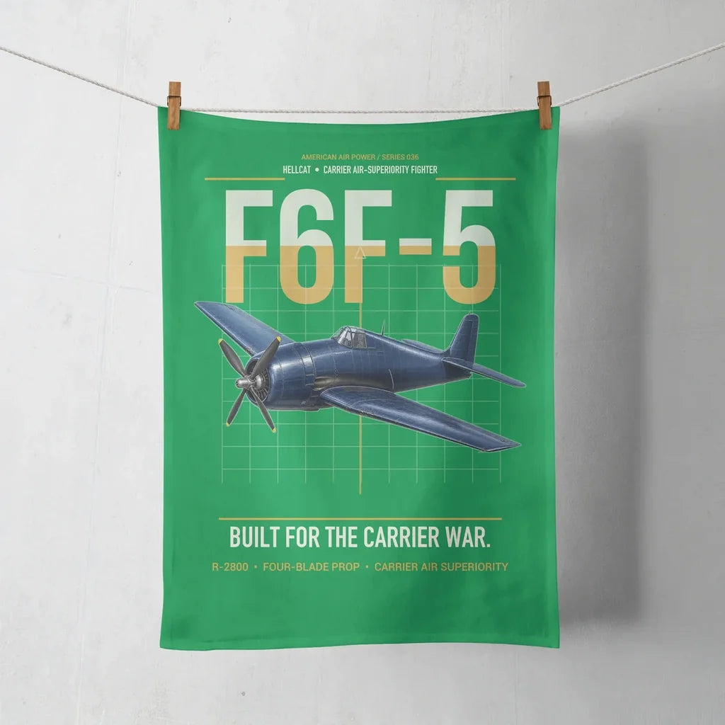 F6F-5 Hellcat design on green towel