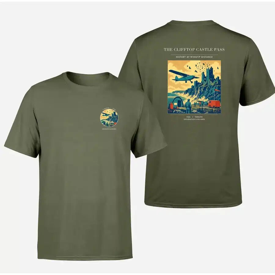 VINTAGE G4447 - The Clifftop Castle Pass - Double-Side T-Shirt design on greenarmy double side t shirt
