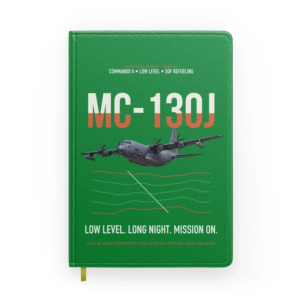 MC-130J COMMANDO II design on green notebook