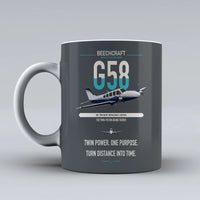 Thumbnail for Beechcraft Baron G58 design on gray ceramic mug, double-side print