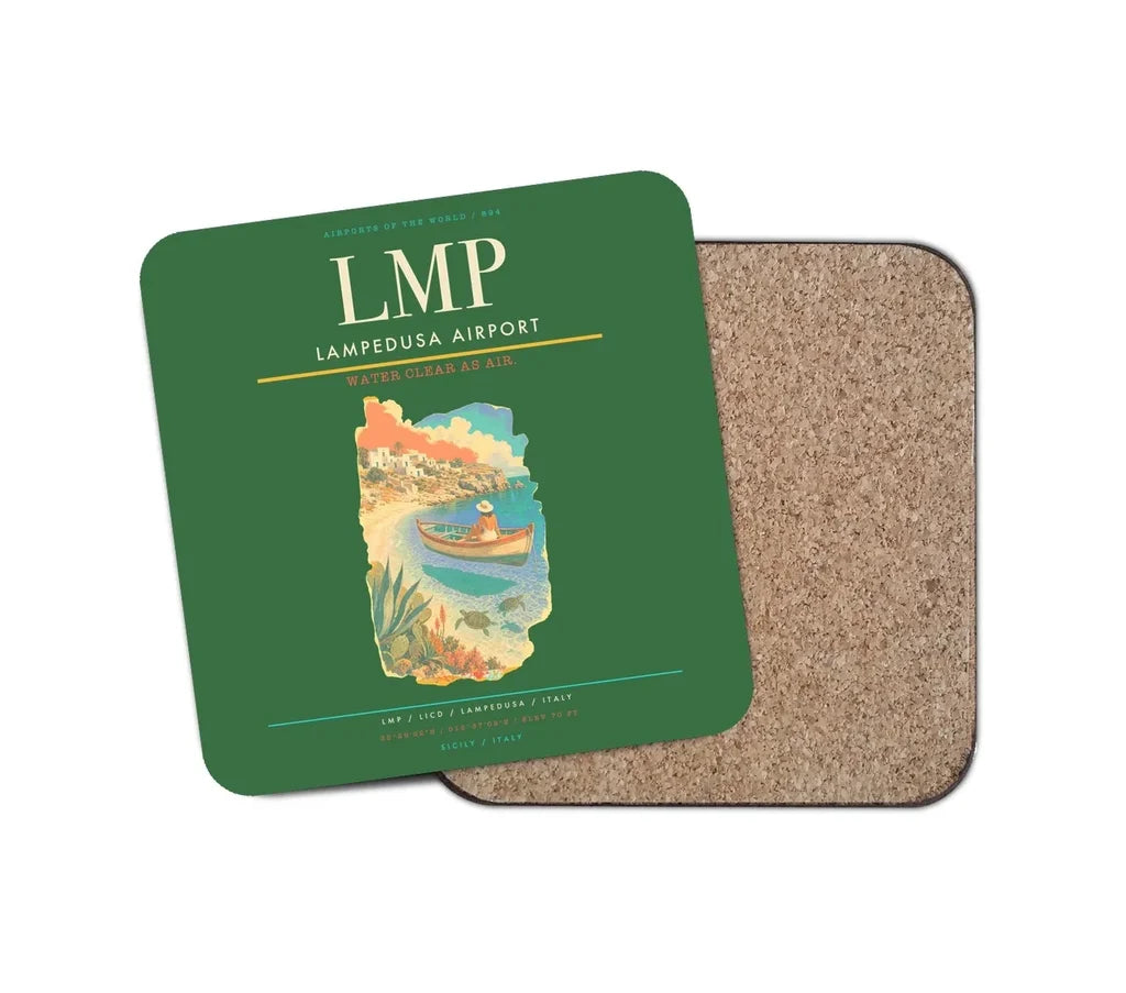 Lampedusa Airport (LMP) design on green 1 piece coaster