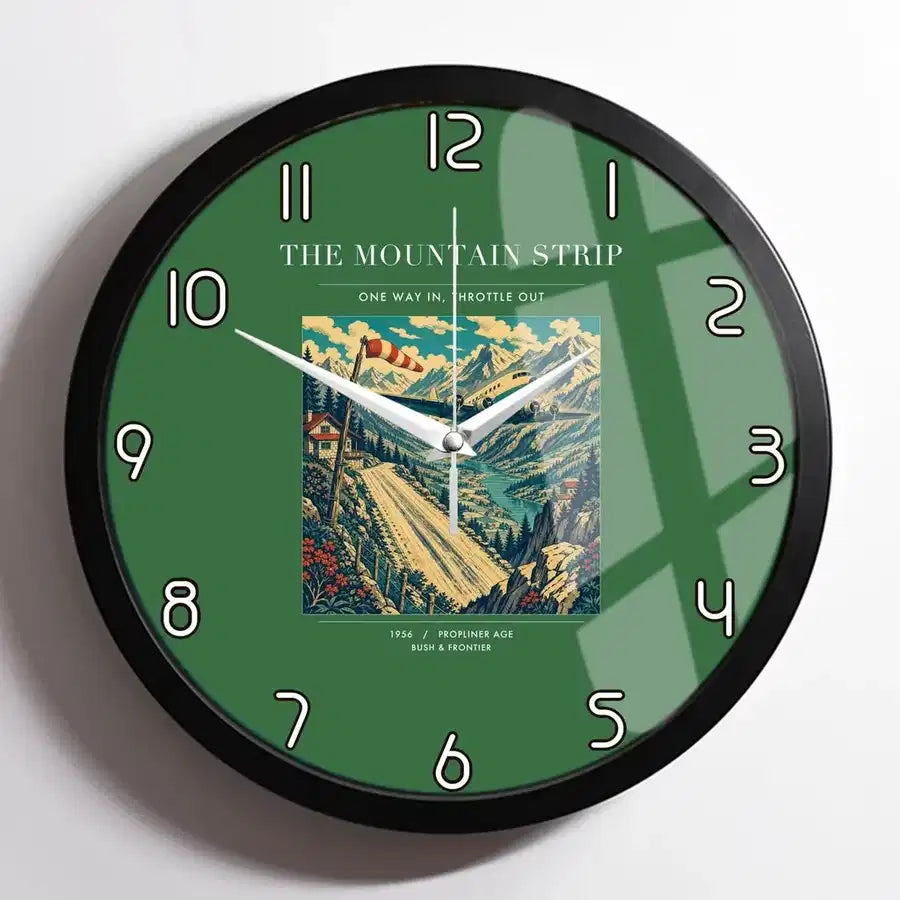 VINTAGE G4196 - The Mountain Strip - Designed Wall Clocks design on green framed
