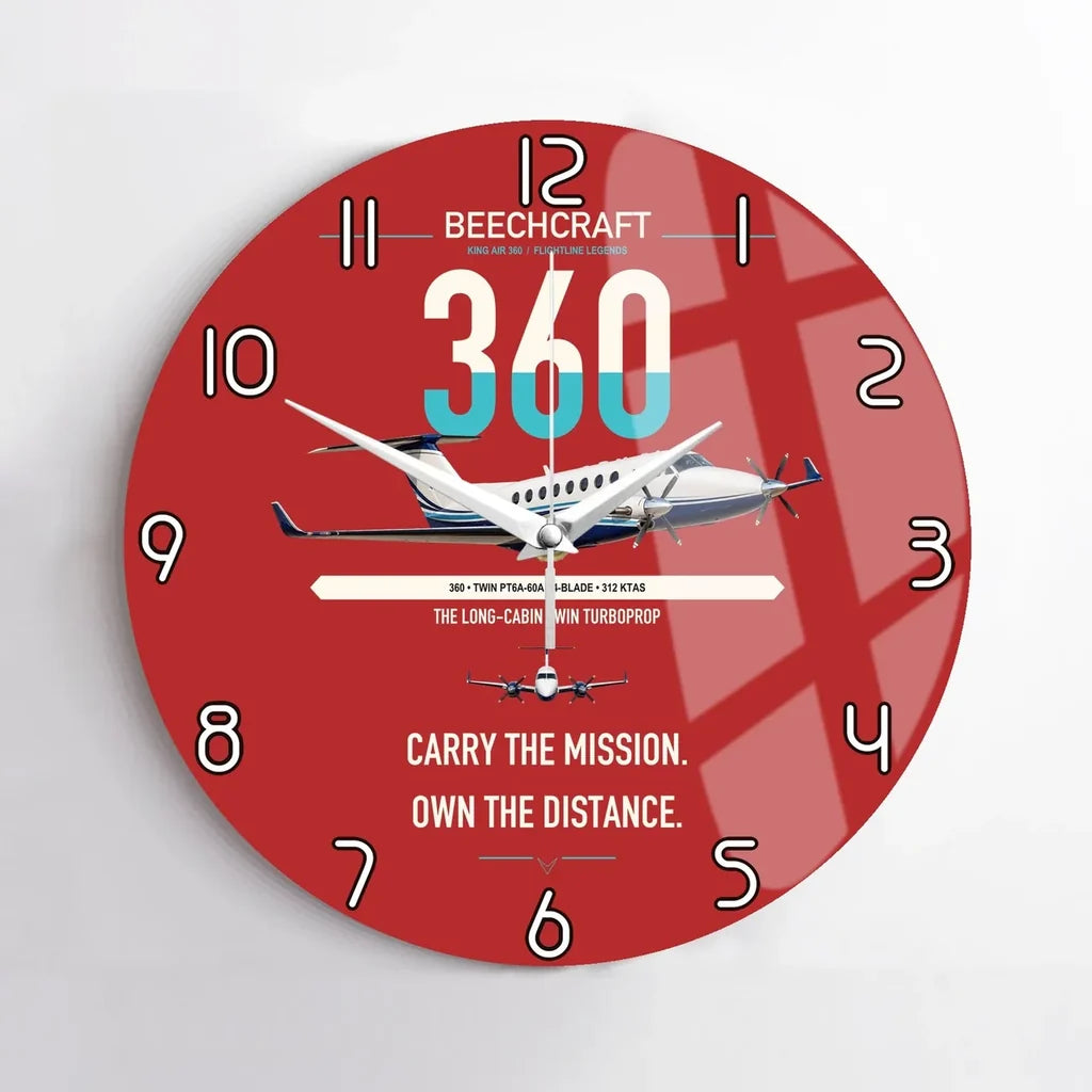 Beechcraft King Air 360 design on red no frame wall clock