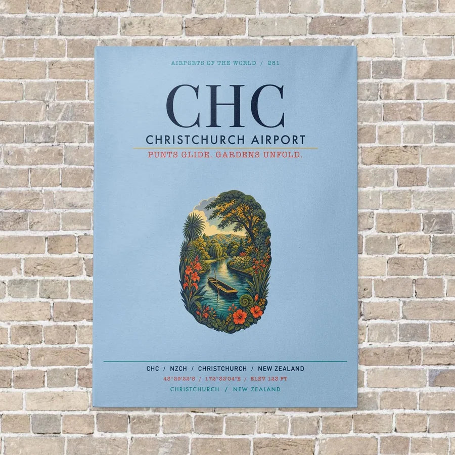 Christchurch Airport CHC vertical canvas print - no frame - light blue background