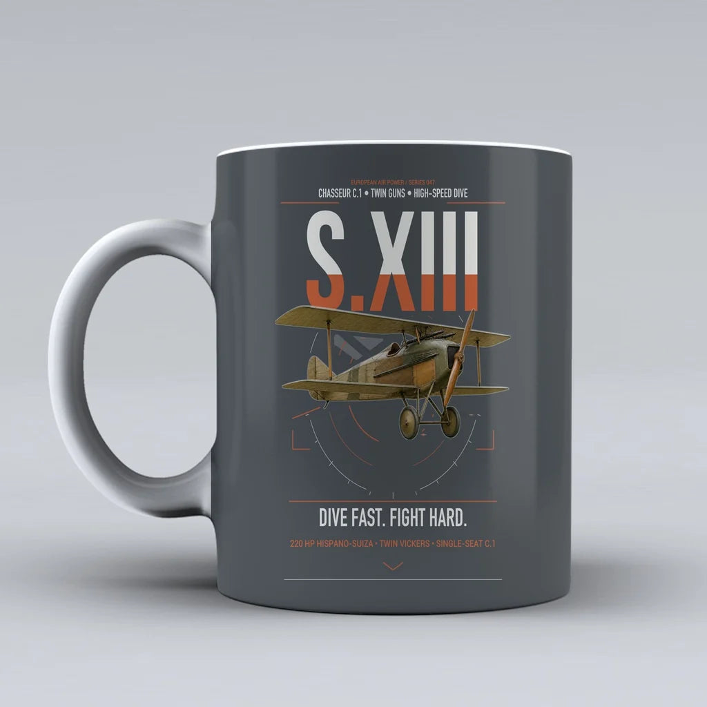 SPAD S.XIII C.1 design on gray ceramic mug, double-side print
