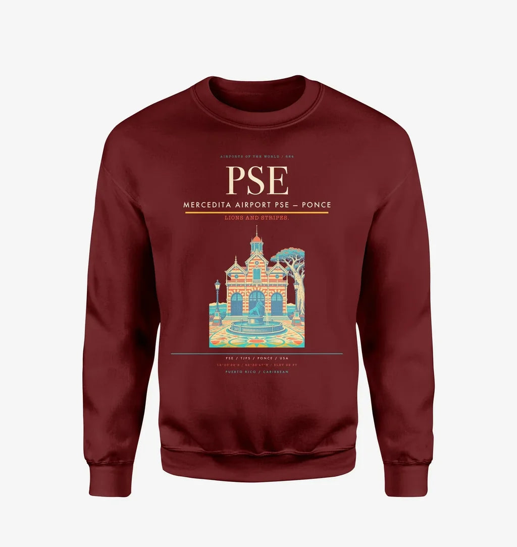 Mercedita Airport (PSE) design on wine red sweatshirt