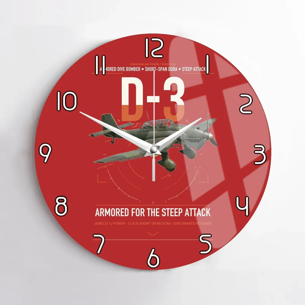 Junkers Ju 87D-3 design on red no frame wall clock